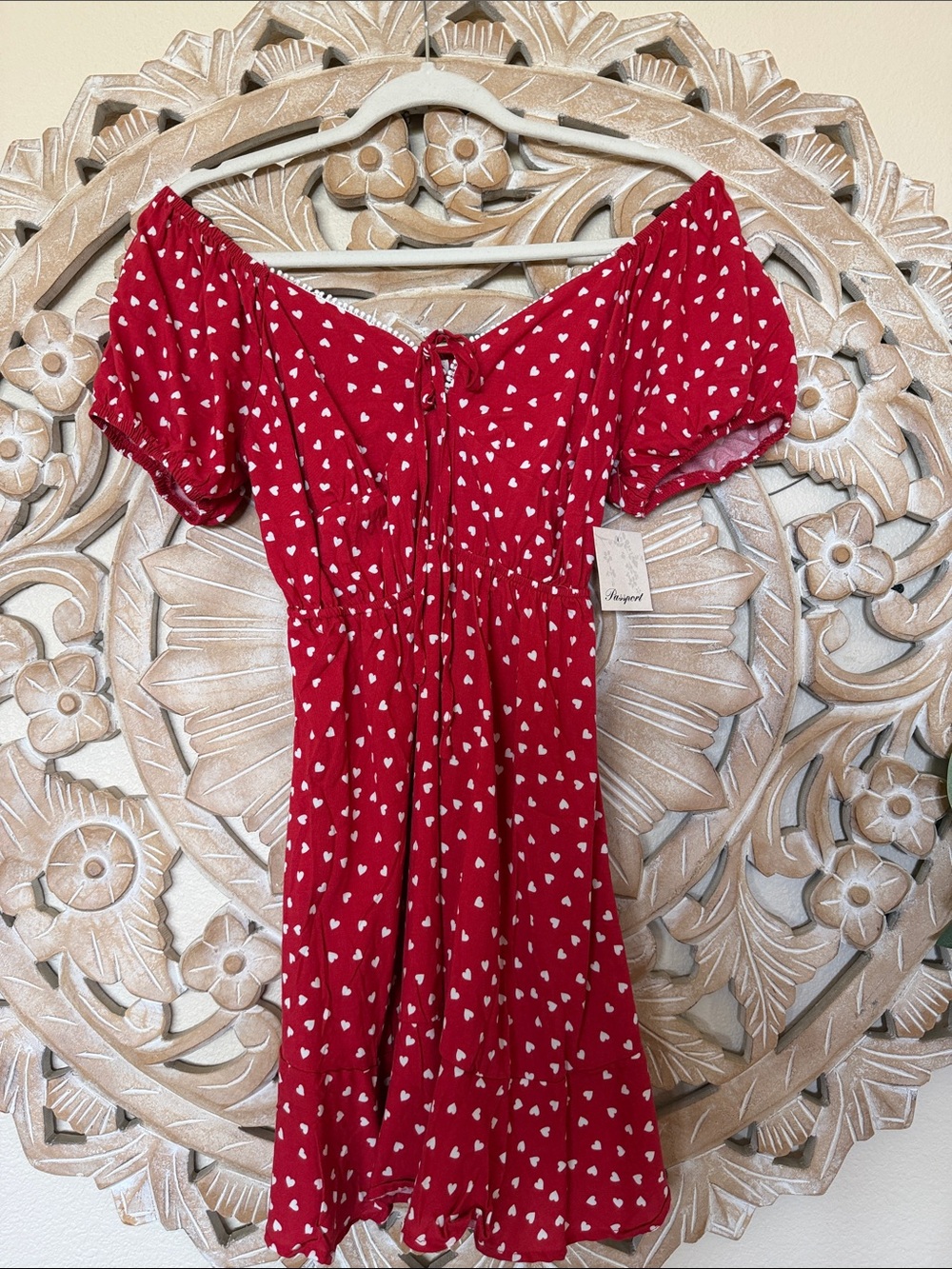 Red Heart Print Off-Shoulder Summer Dress